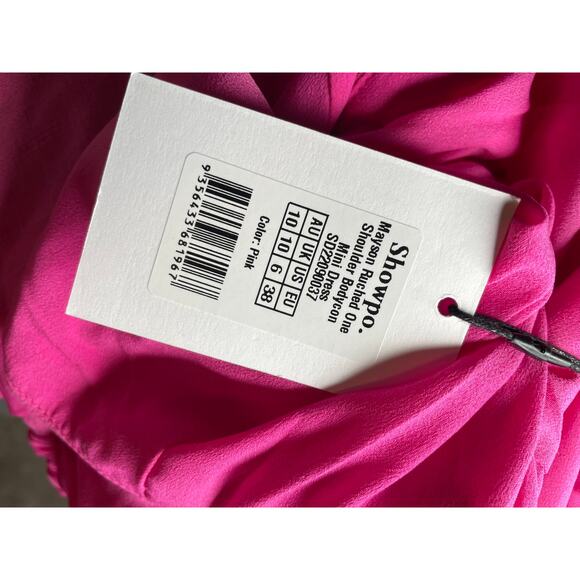 NEW Show Po Mayson Rouched One Shoulder Body Con Mini Dress Size 6 Pink - Picture 8 of 8